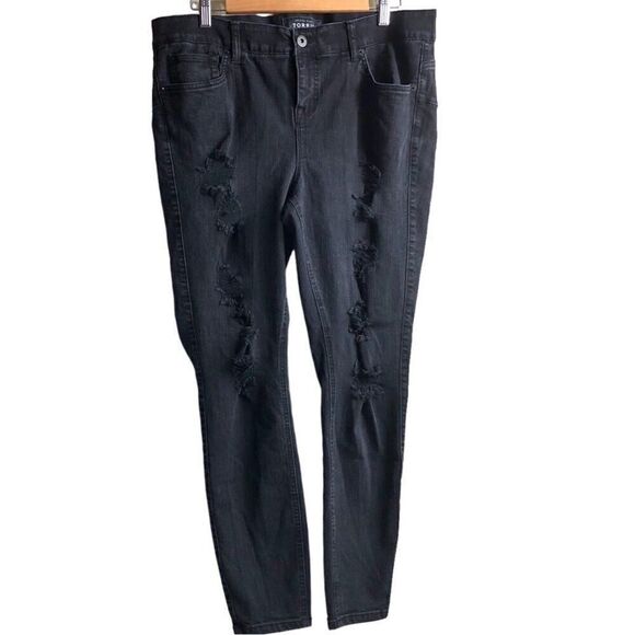 Torrid Black Premium Distressed Skinny Jeans - Picture 1 of 6